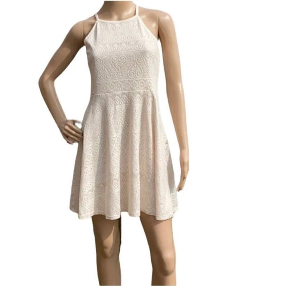 Fire Los Angeles Women's Cream Crocheted Lace Halter Keyhole Back Dress Size Sma